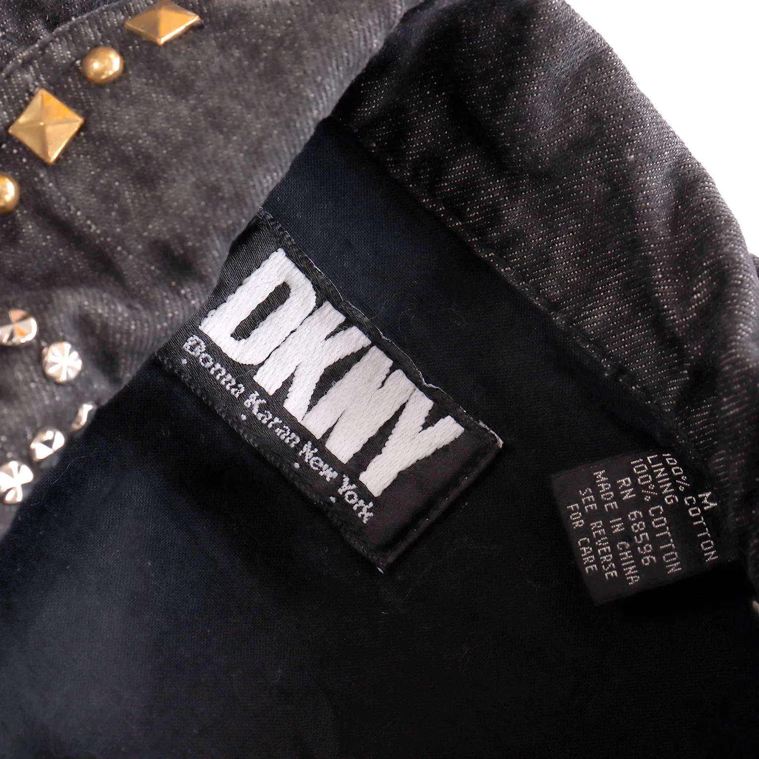 1989 DKNY Vintage Black Denim Jacket w/ Novelty Studs