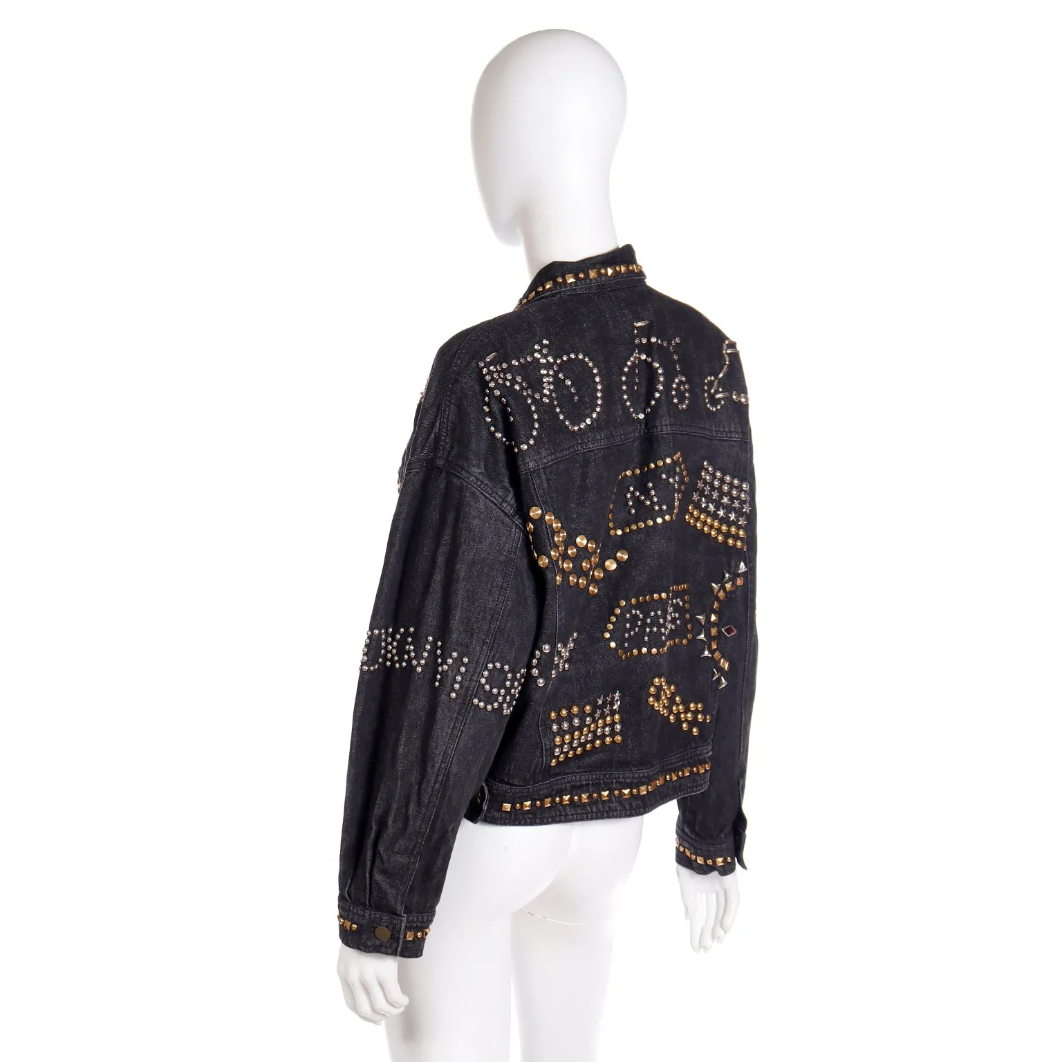 1989 DKNY Vintage Black Denim Jacket w/ Novelty Studs