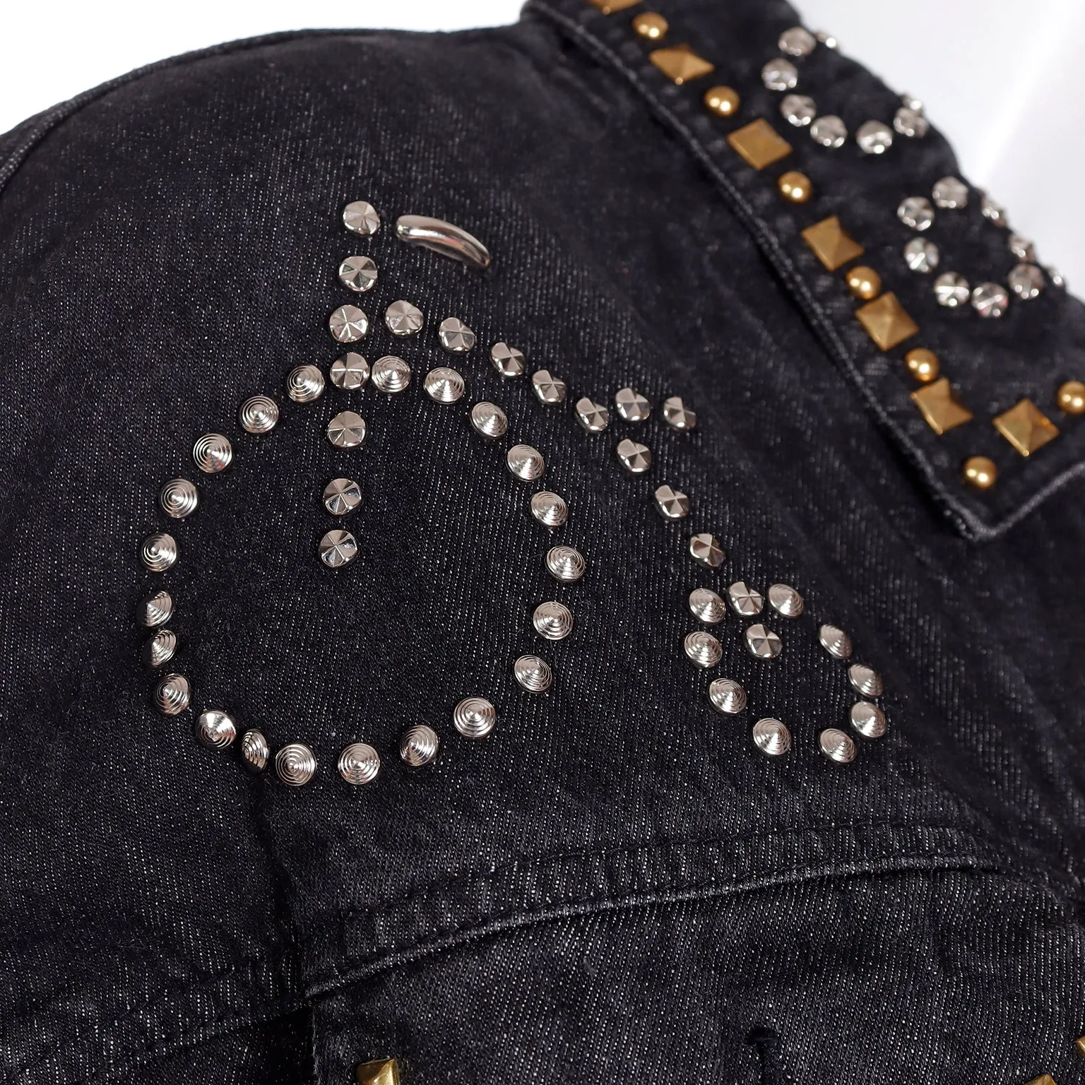 1989 DKNY Vintage Black Denim Jacket w/ Novelty Studs