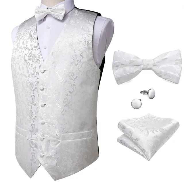 5 Piece Vests Slim Fit Mens Wedding Suit Casual Sleeveless Formal Business Waistcoat Hanky Necktie Bow Tie Set