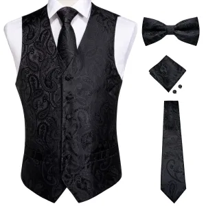 5 Piece Vests Slim Fit Mens Wedding Suit Casual Sleeveless Formal Business Waistcoat Hanky Necktie Bow Tie Set