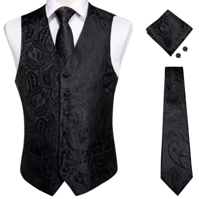 5 Piece Vests Slim Fit Mens Wedding Suit Casual Sleeveless Formal Business Waistcoat Hanky Necktie Bow Tie Set