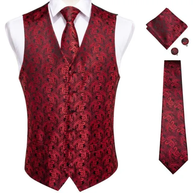 5 Piece Vests Slim Fit Mens Wedding Suit Casual Sleeveless Formal Business Waistcoat Hanky Necktie Bow Tie Set