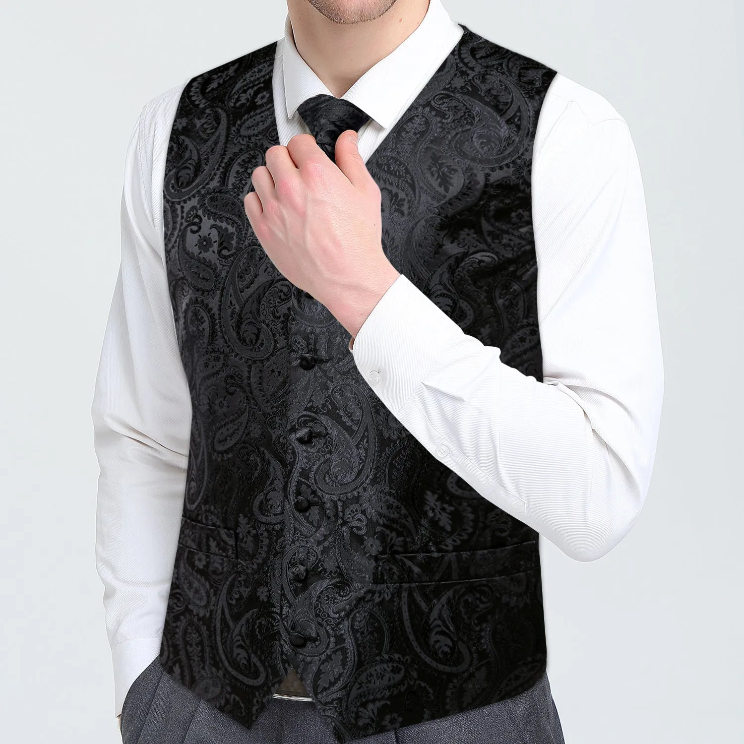 5 Piece Vests Slim Fit Mens Wedding Suit Casual Sleeveless Formal Business Waistcoat Hanky Necktie Bow Tie Set