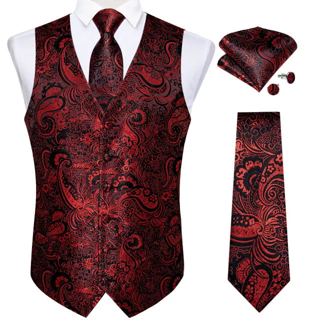 5 Piece Vests Slim Fit Mens Wedding Suit Casual Sleeveless Formal Business Waistcoat Hanky Necktie Bow Tie Set