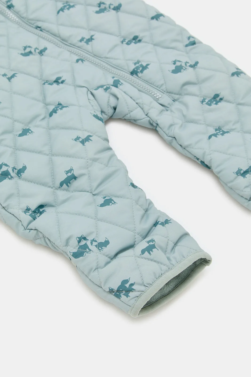 Babies Teal Printed Hooded Jumpsuit Coat