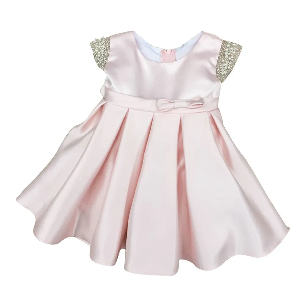 Baby Girls Blush Dull Satin Beaded Flower Girl Dress 6-24M