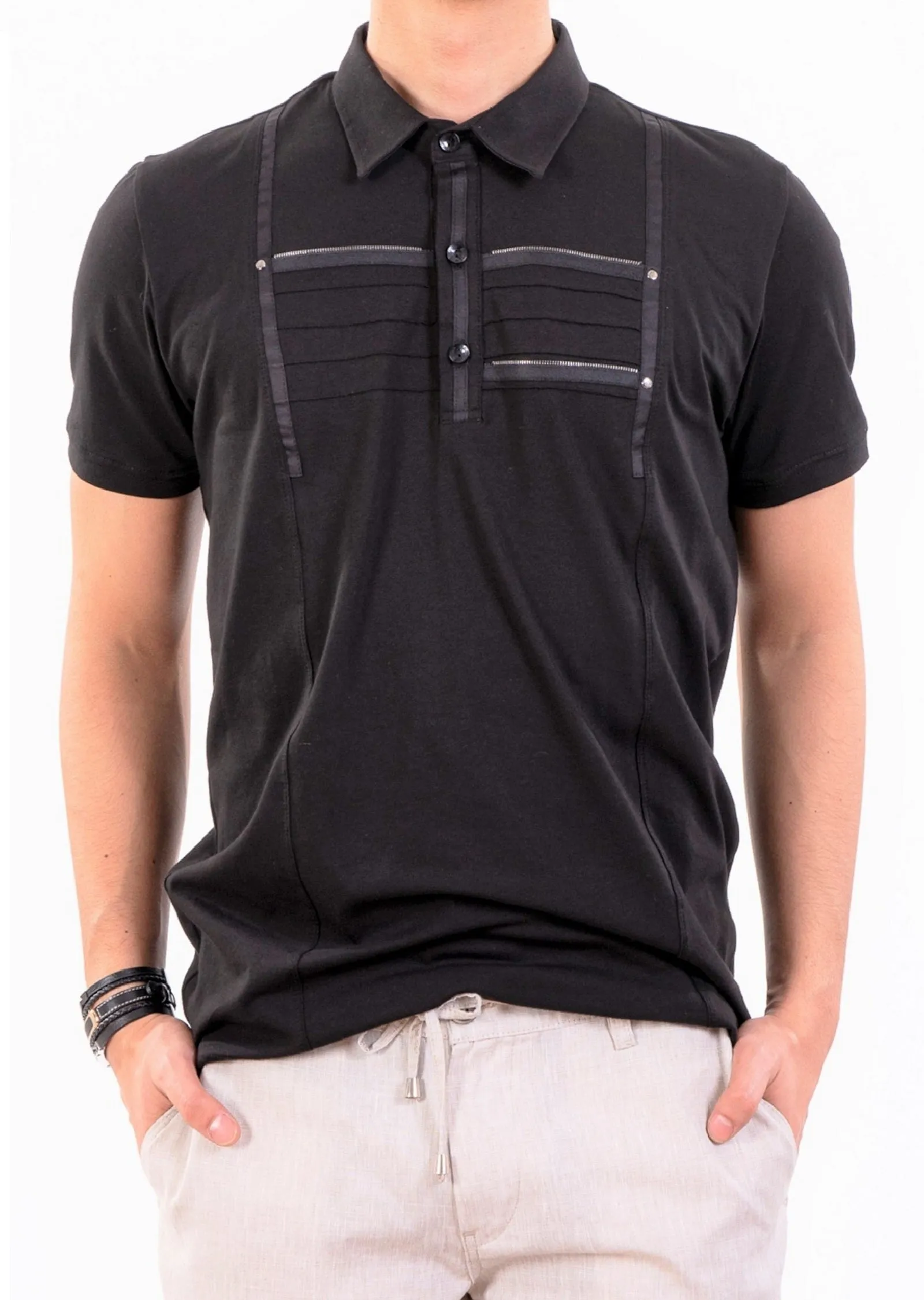 Black Ribbon Zipper Polo