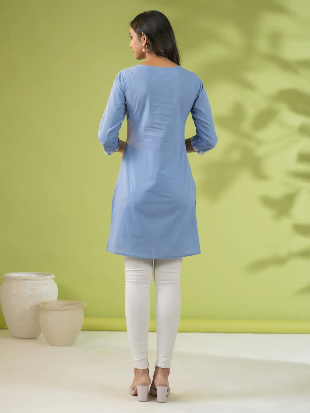 Blue Cotton Embroidered Tunic