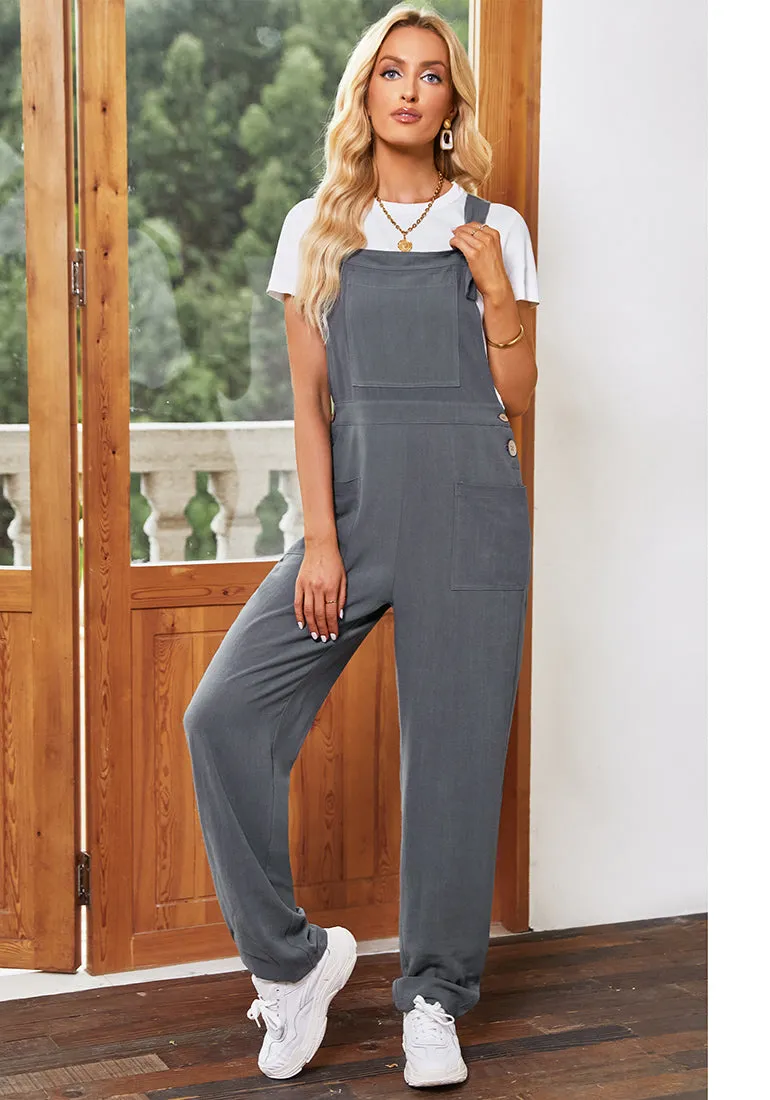 Castlerock Gray Women's Casual Baggy Linen Overall Summer Pockets Bib Overalls