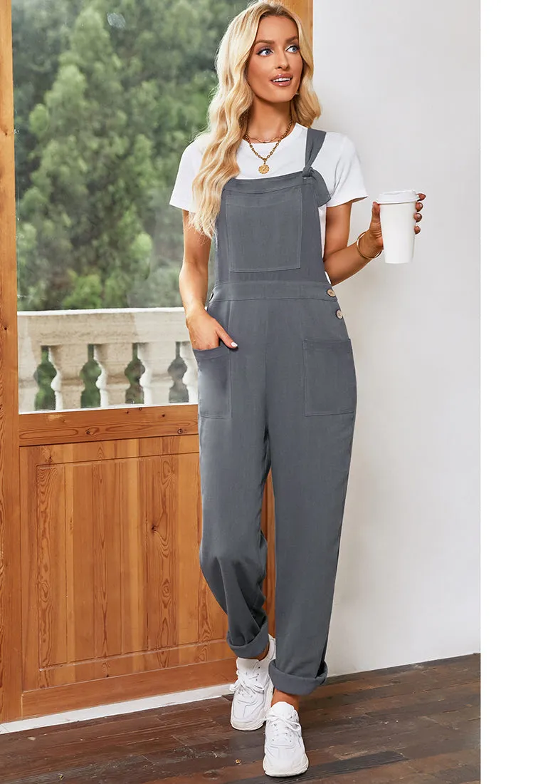 Castlerock Gray Women's Casual Baggy Linen Overall Summer Pockets Bib Overalls