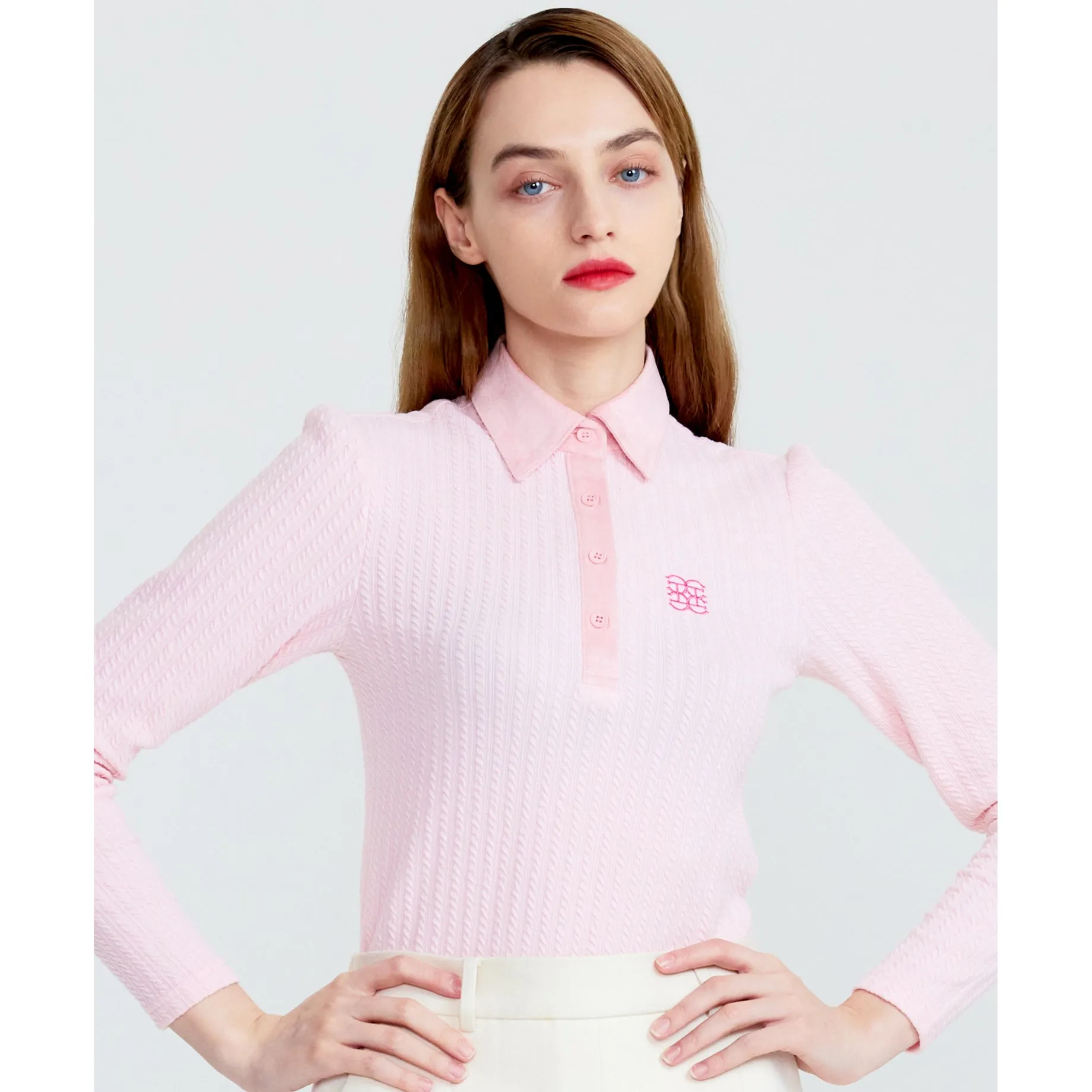 Cellty Pink Suede Collar Long Sleeve