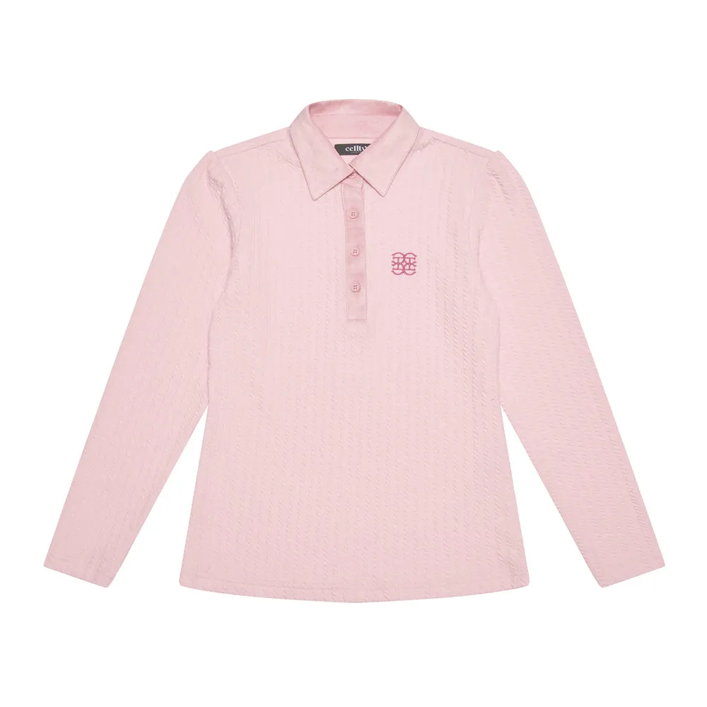 Cellty Pink Suede Collar Long Sleeve