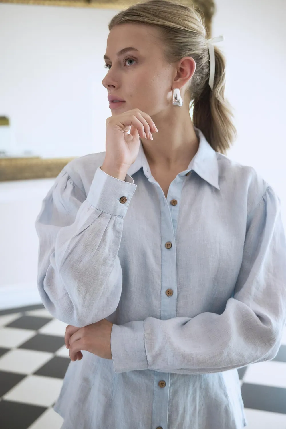 Copenhagen Linen Blouse - Soft Blue