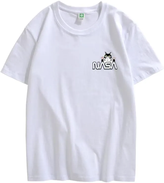 CORIRESHA Unisex NASA T-Shirt Casual Summer Crewneck Short Sleeve Cute Cat Top