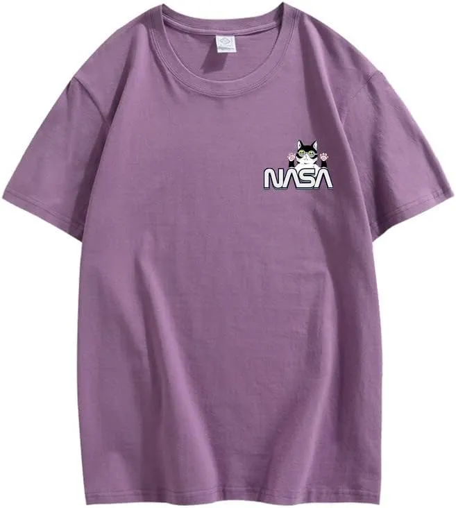 CORIRESHA Unisex NASA T-Shirt Casual Summer Crewneck Short Sleeve Cute Cat Top