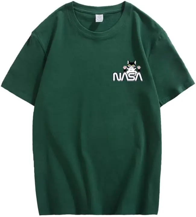 CORIRESHA Unisex NASA T-Shirt Casual Summer Crewneck Short Sleeve Cute Cat Top