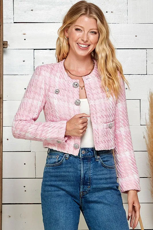 Crop Double Button Tweed Blazer