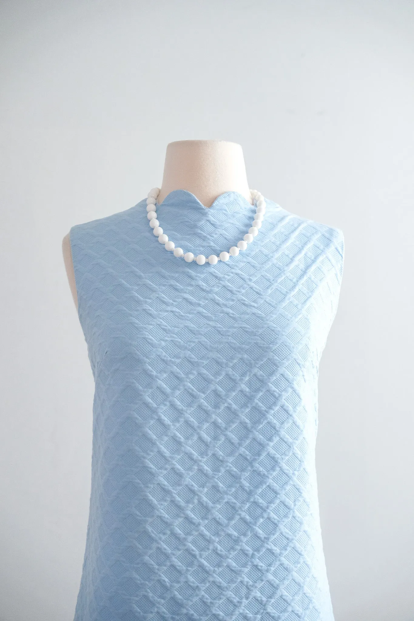 Cutest 1960's Baby Blue Scalloped Shift Dress / Sz M