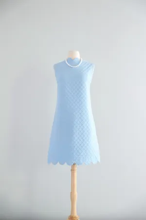 Cutest 1960's Baby Blue Scalloped Shift Dress / Sz M