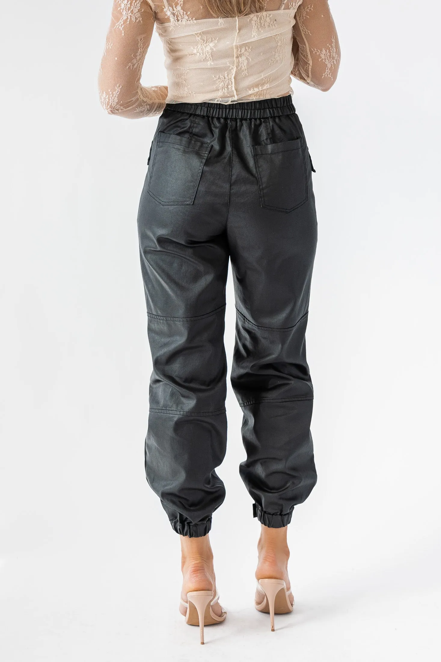 Dane Black Coated Cargo Pants - Final Sale