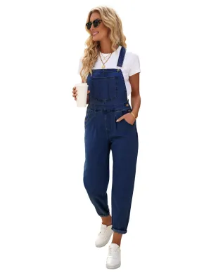 Dark Blue Cuffed Denim Bib Jeans Overalls