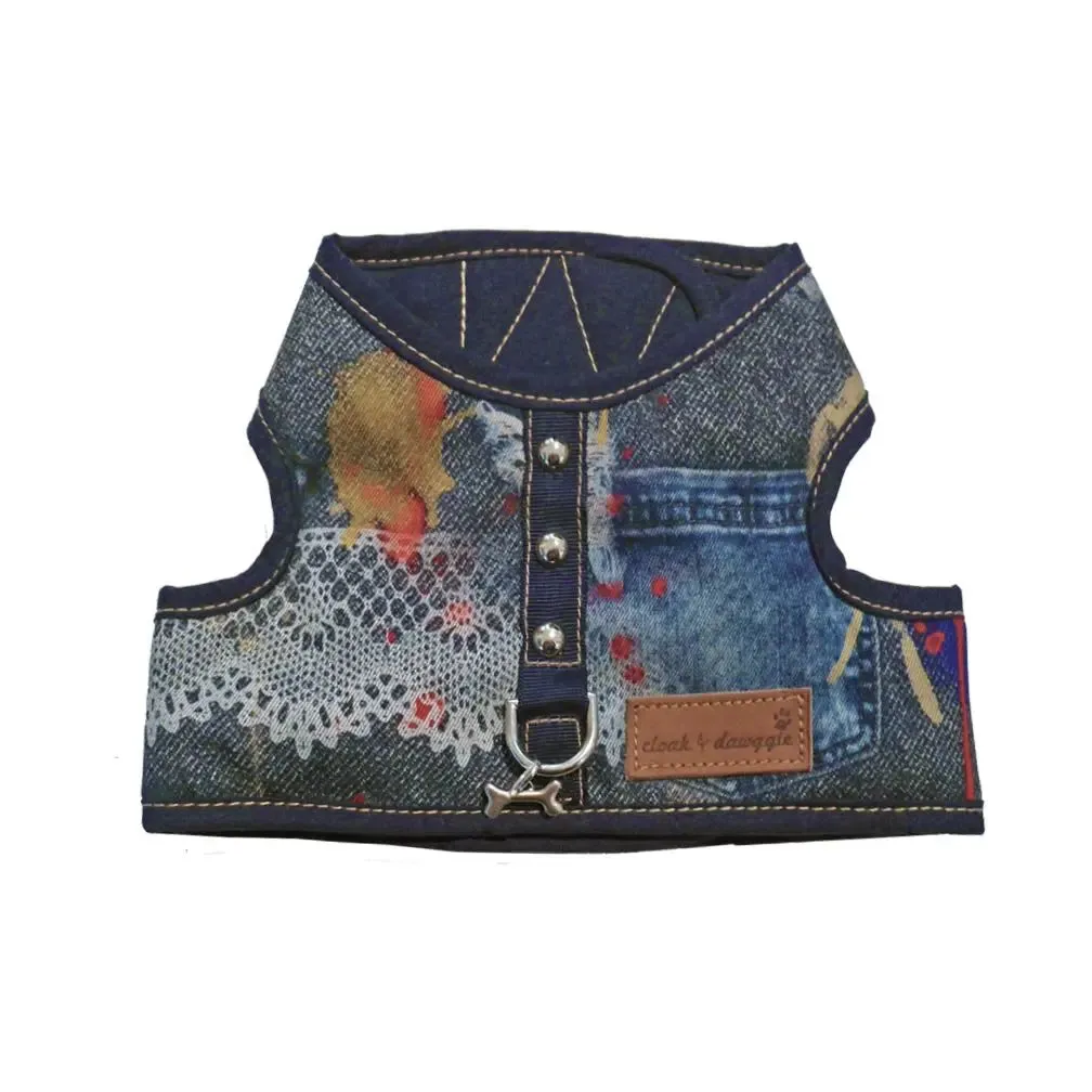 Denim Lace - The Tiny Denim Dog Harness Vest | 2 - 15 LBS  ****FINAL SALE ****