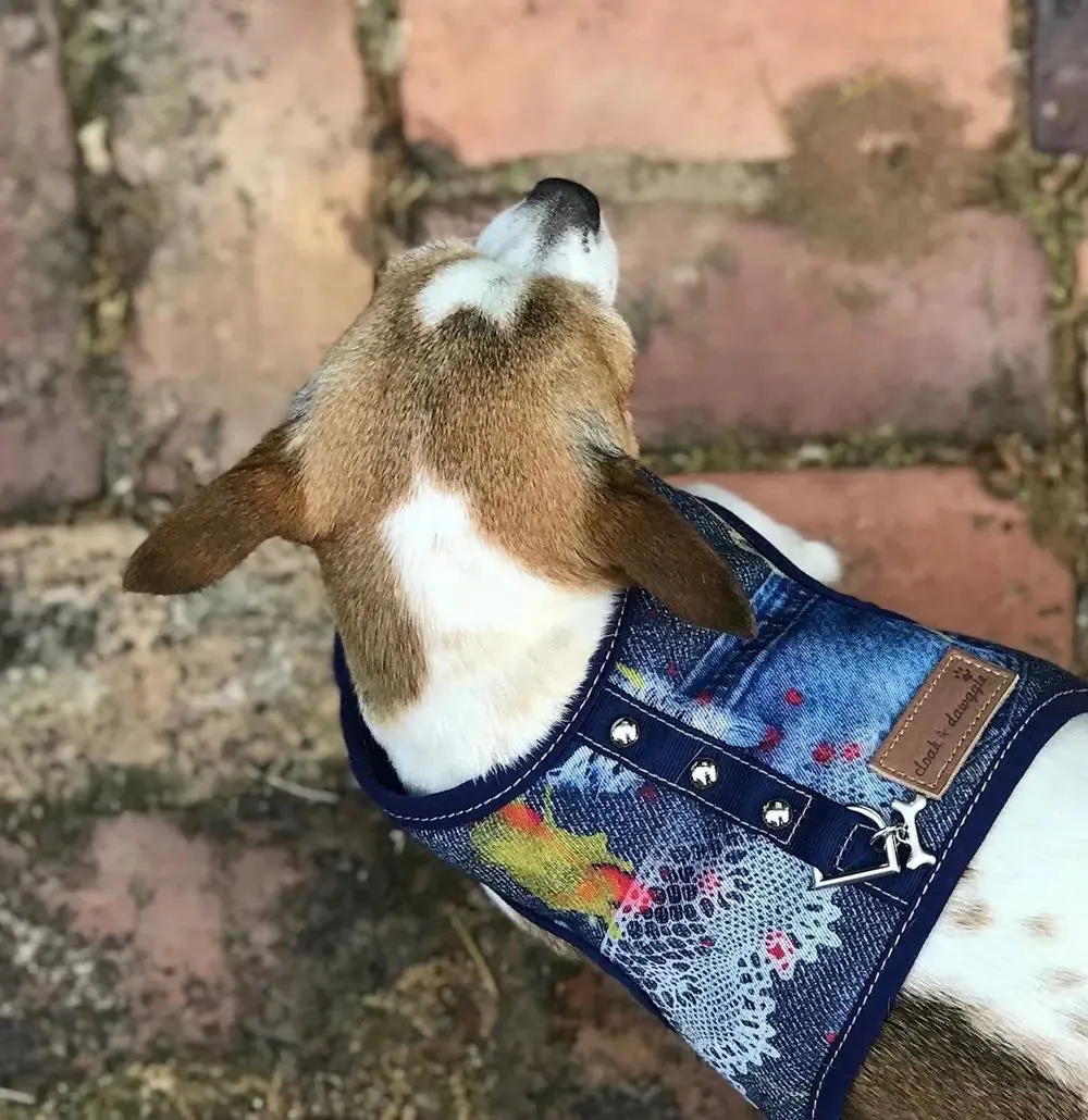 Denim Lace - The Tiny Denim Dog Harness Vest | 2 - 15 LBS  ****FINAL SALE ****