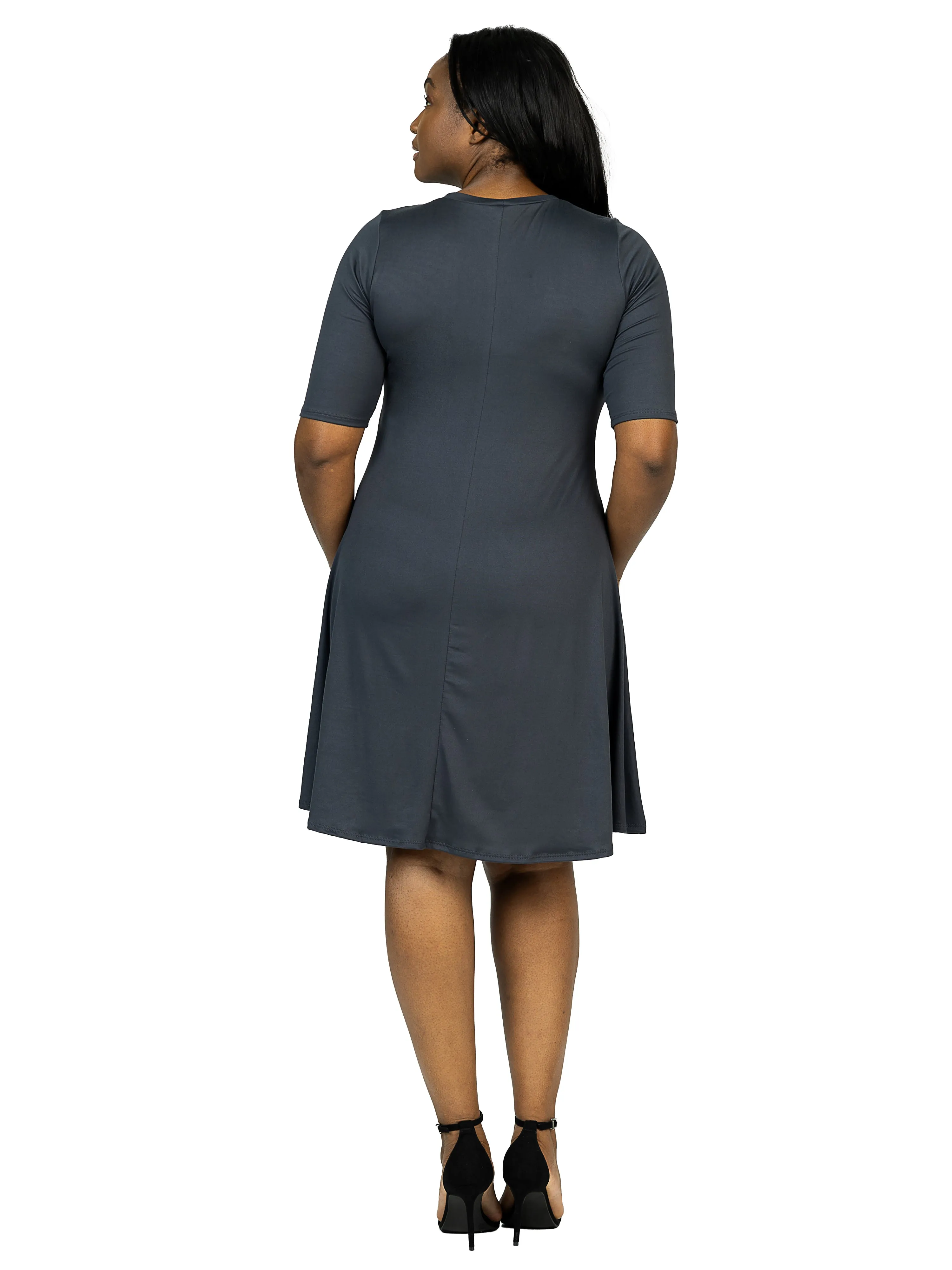 Elbow Sleeve Plus Size Knee Length Dress