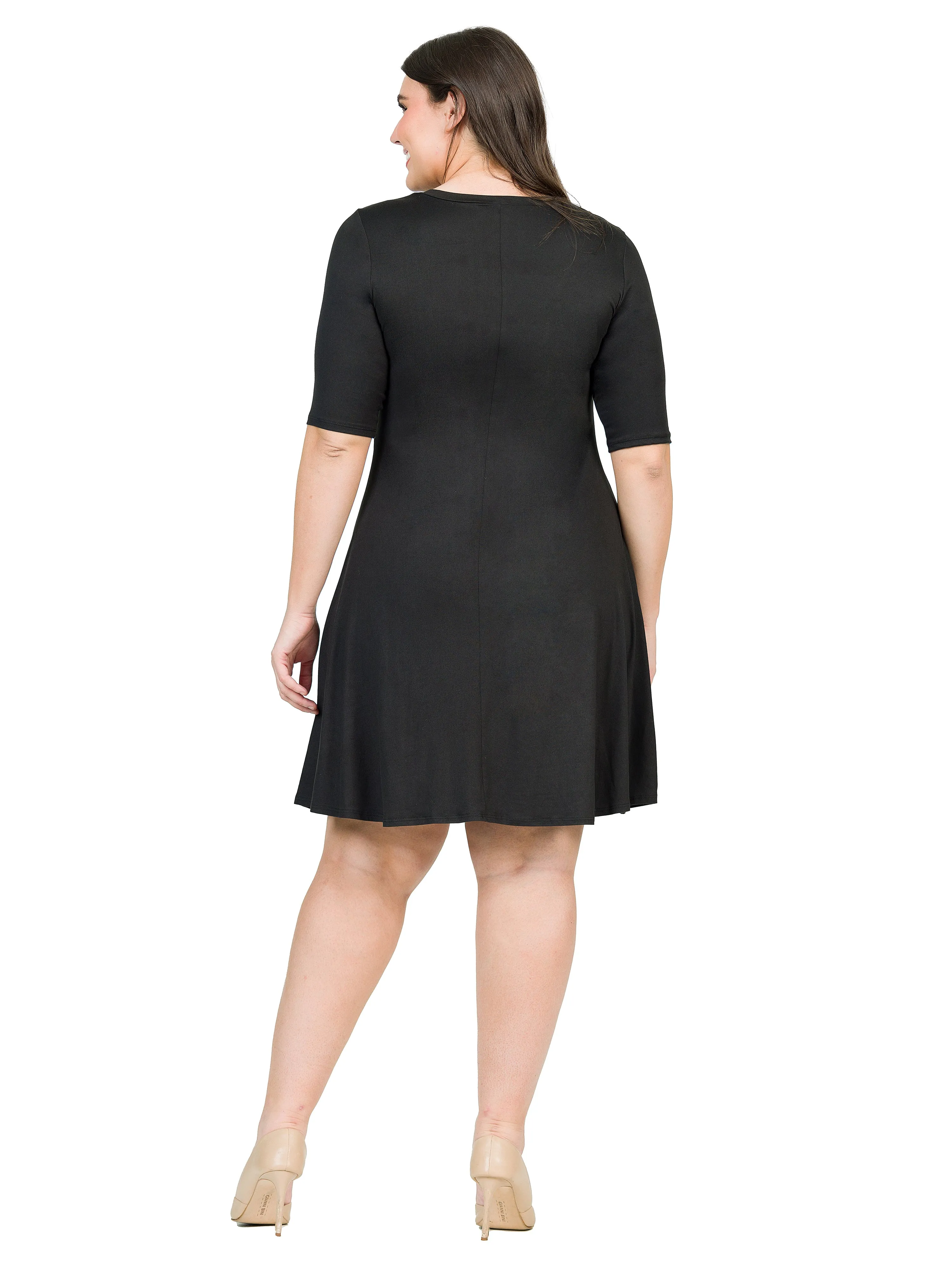 Elbow Sleeve Plus Size Knee Length Dress