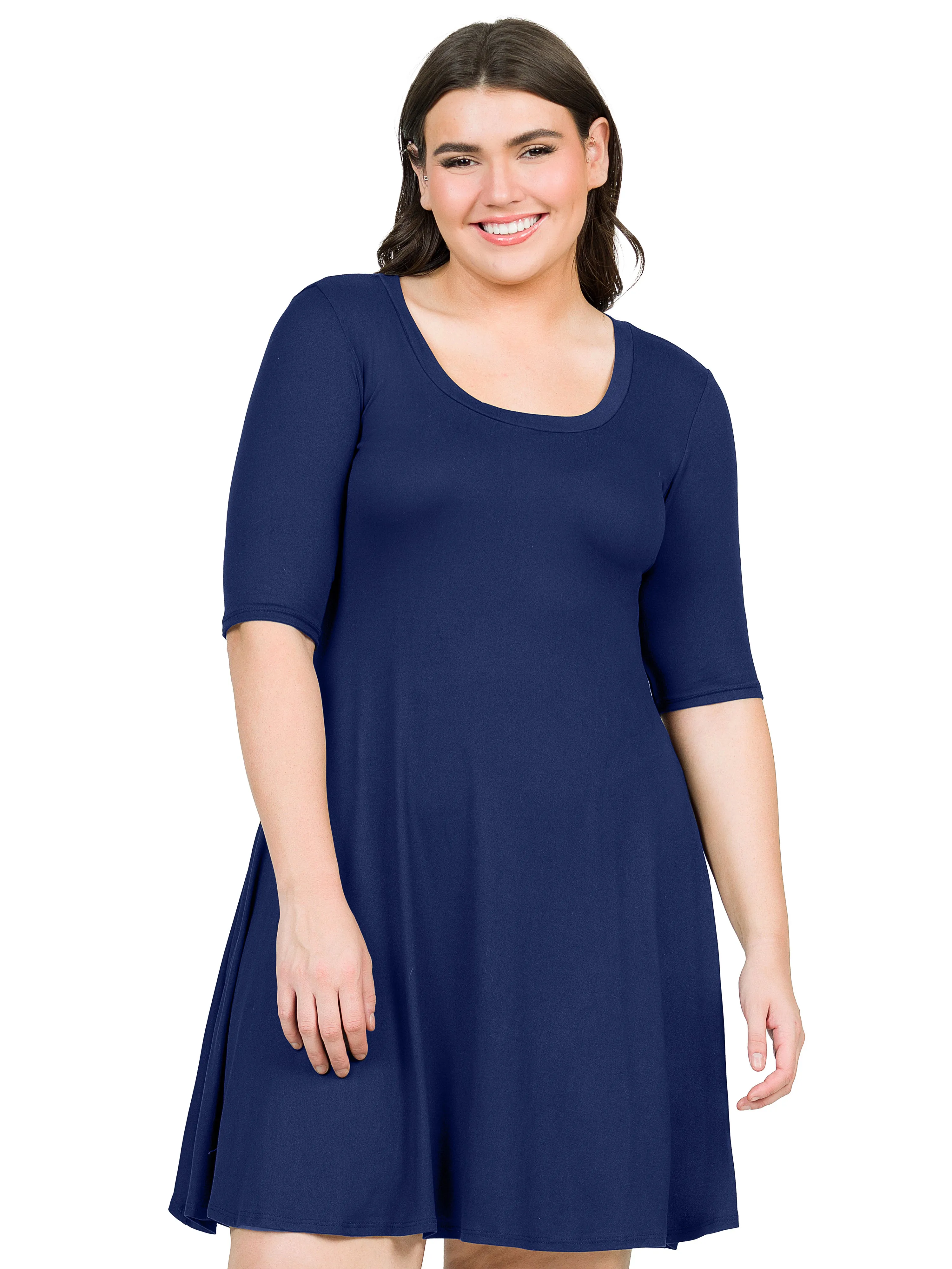 Elbow Sleeve Plus Size Knee Length Dress