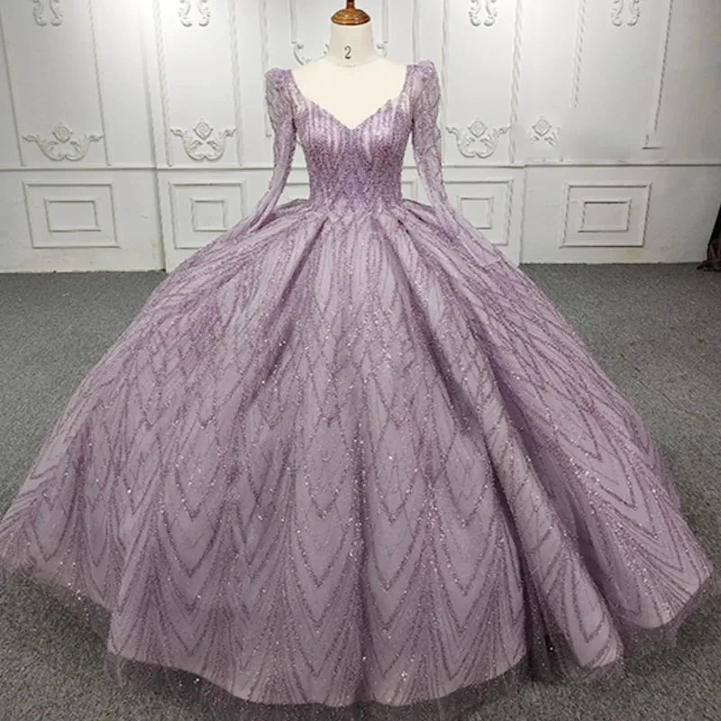 Elegant Simple Long Sleeves Evening Party Dress Beading Ball Gown