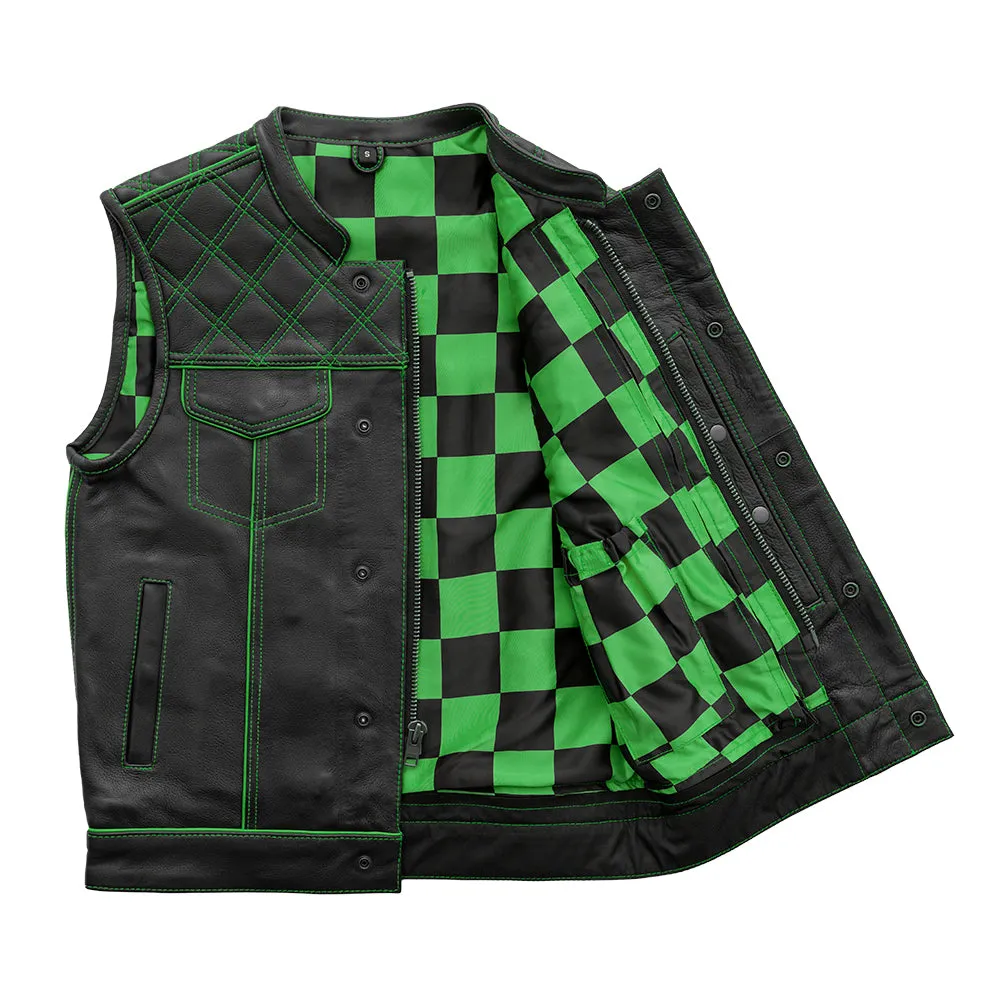 Finish Line - Green Checker - Men's Motorcycle Leather Vest