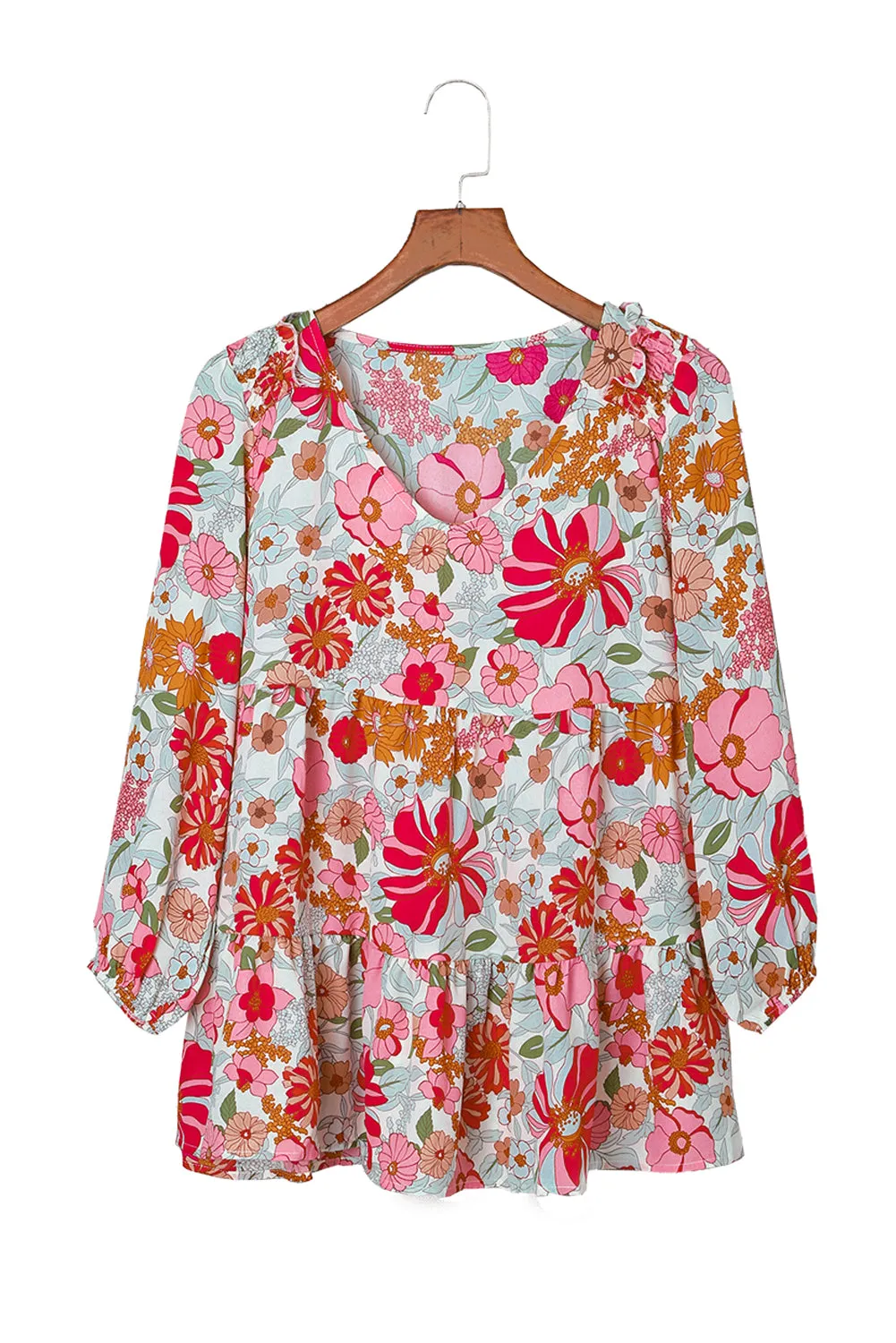 Floral 3/4 Sleeve Babydoll Blouse