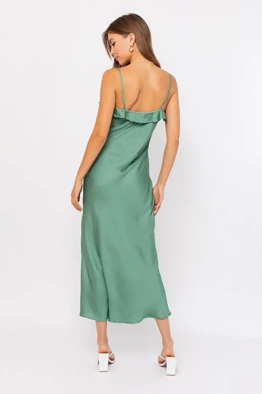 Green Sleeveless Slip Midi Dress