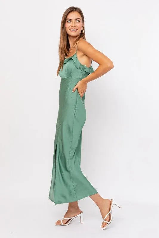 Green Sleeveless Slip Midi Dress