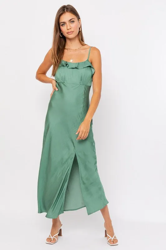 Green Sleeveless Slip Midi Dress