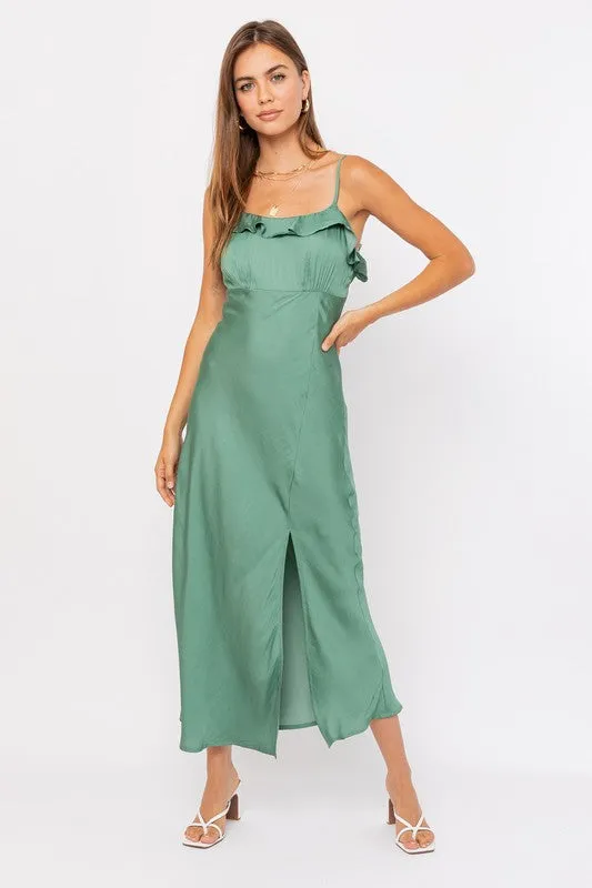 Green Sleeveless Slip Midi Dress