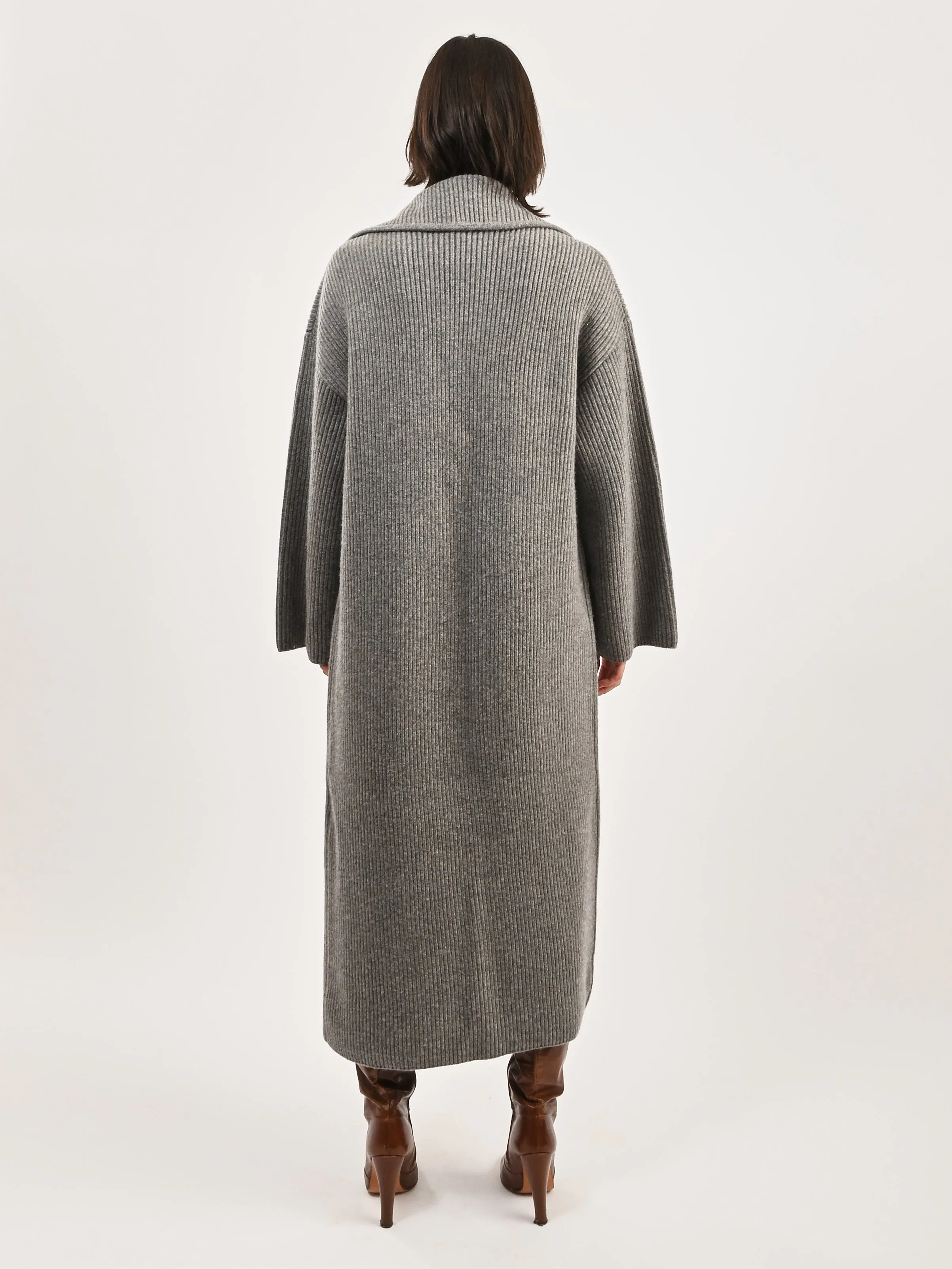 Grey Melange Rib-Knit Cardi Coat