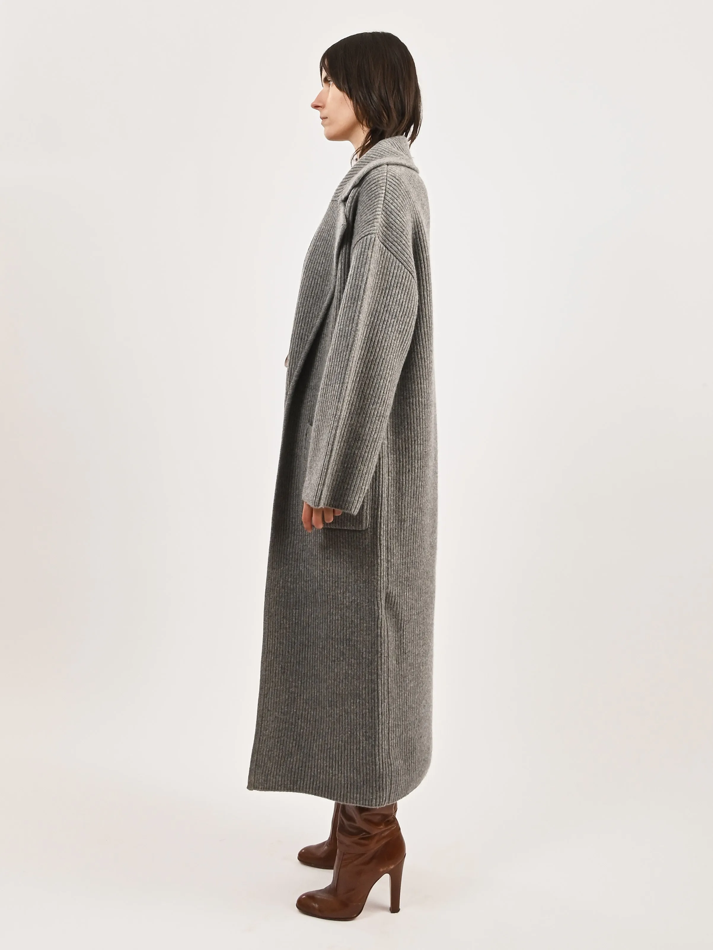 Grey Melange Rib-Knit Cardi Coat