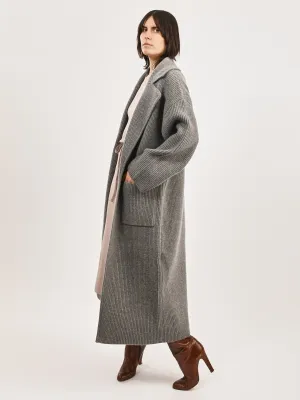 Grey Melange Rib-Knit Cardi Coat