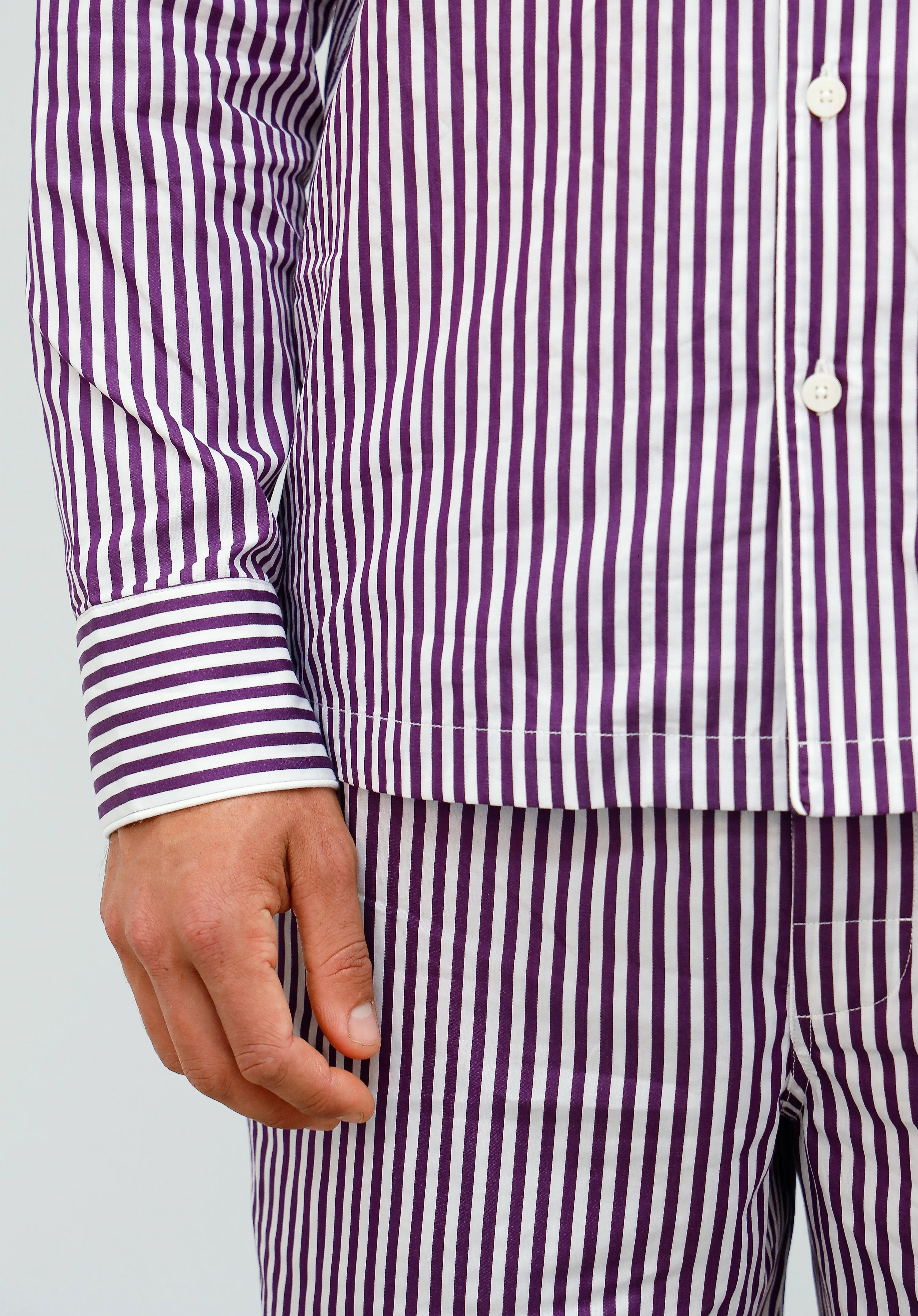 Henry Pajama Set in Purple Sateen Stripe