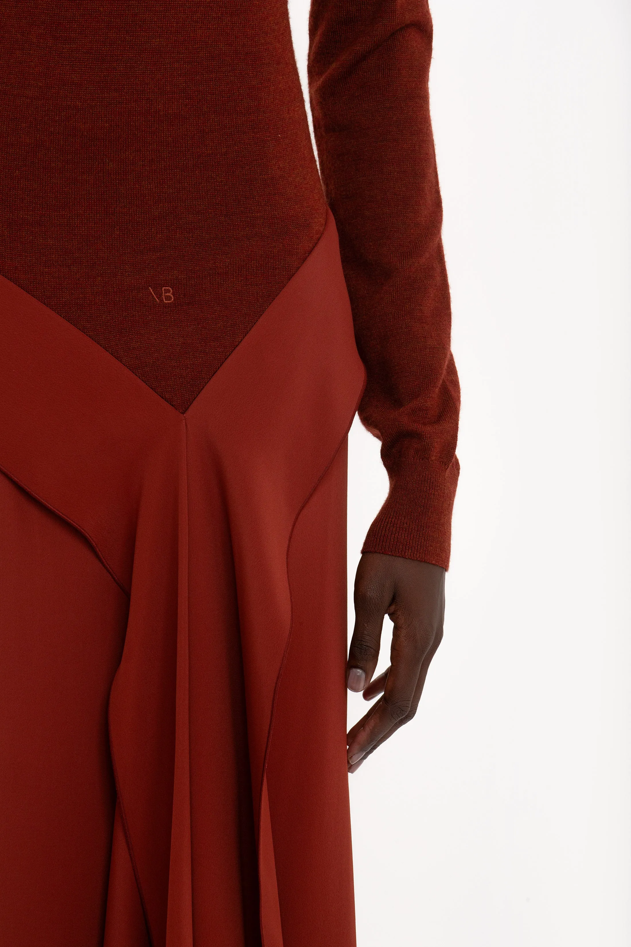 High Neck Tie Detail Dress In Russet