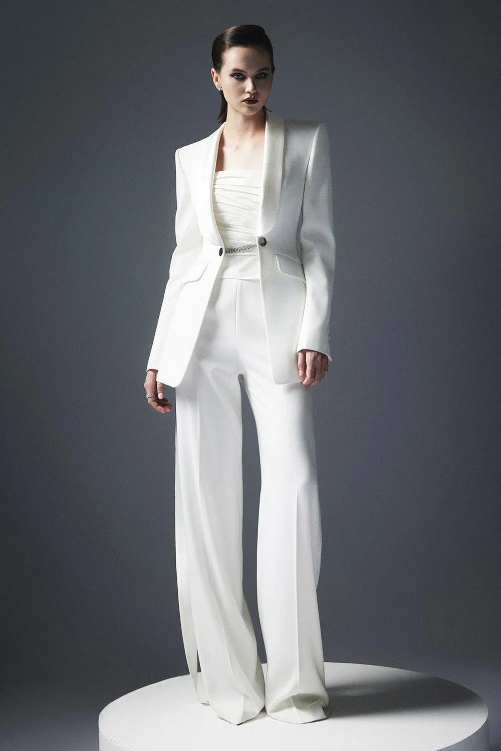 Iris Straight Ribbed Satin Crepe Floor Length Pants