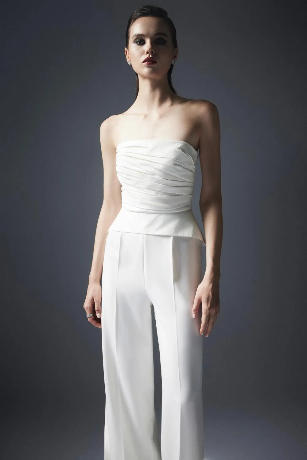 Iris Straight Ribbed Satin Crepe Floor Length Pants