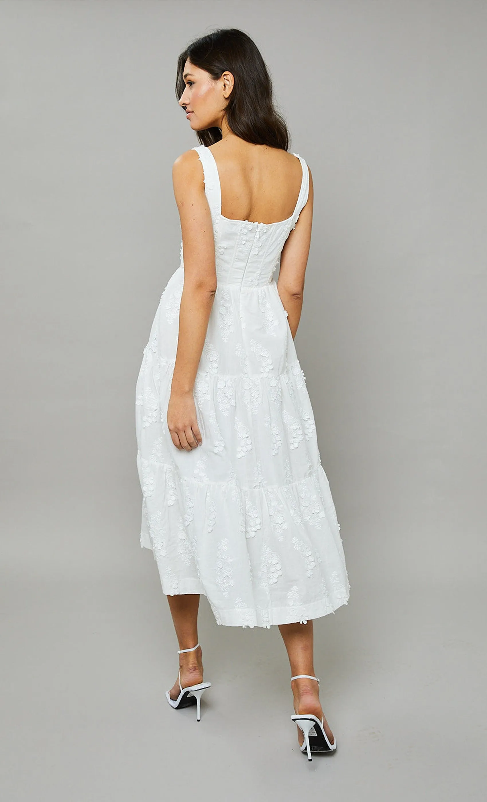 Ivory Embroidered Corset Midi Dress