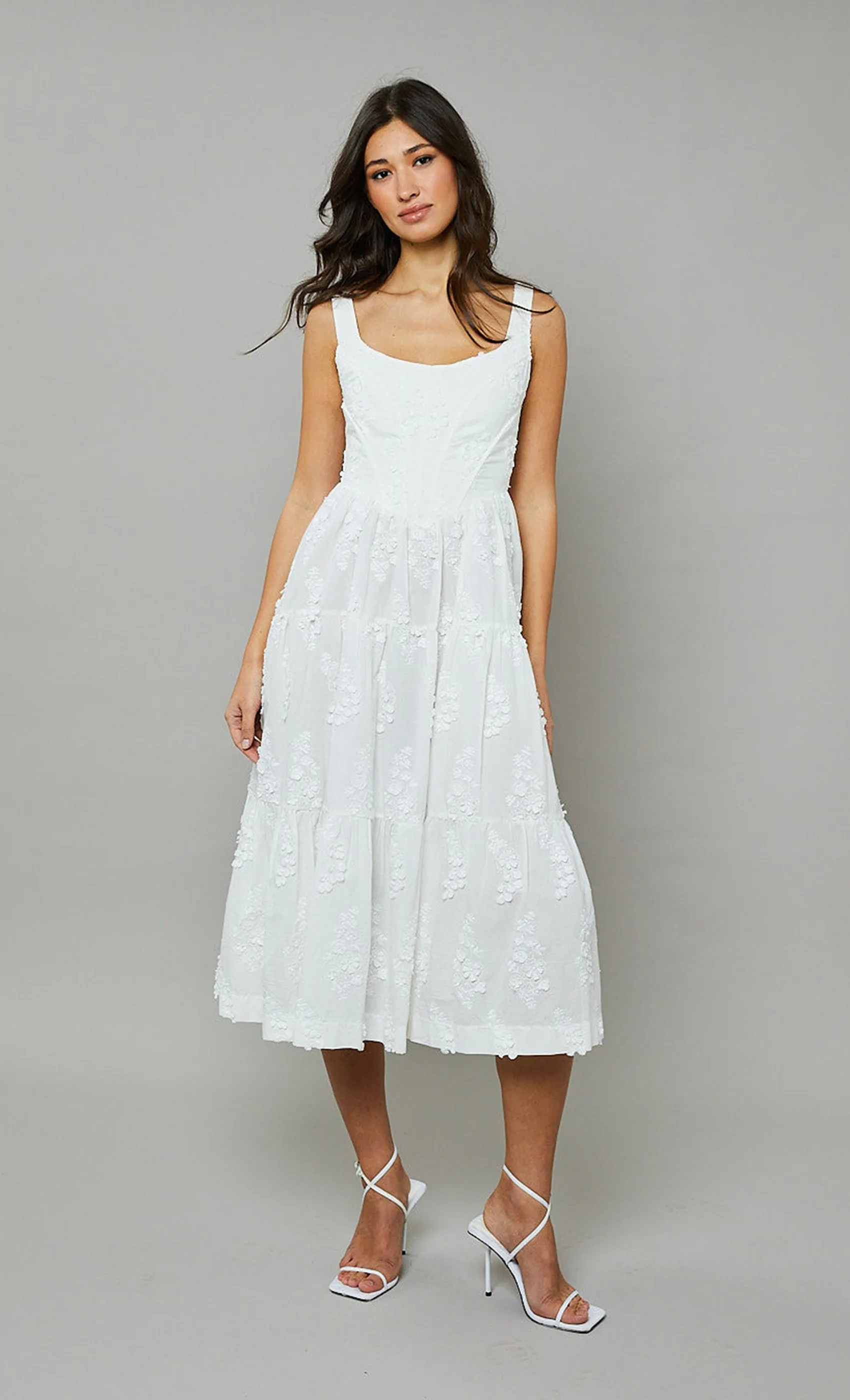 Ivory Embroidered Corset Midi Dress