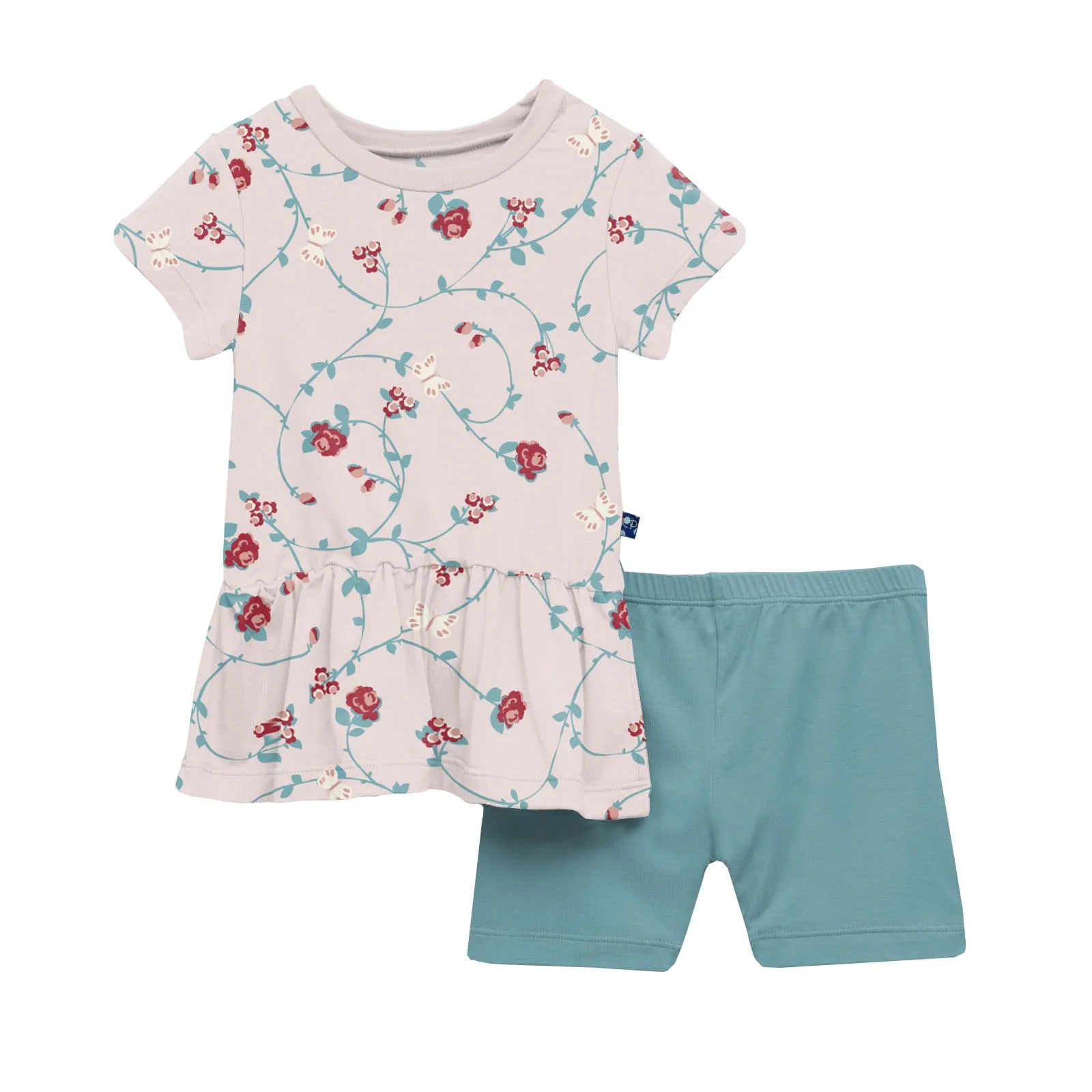 KicKee Pants Macaroon Floral Vines S/S Playtime Outfit Set