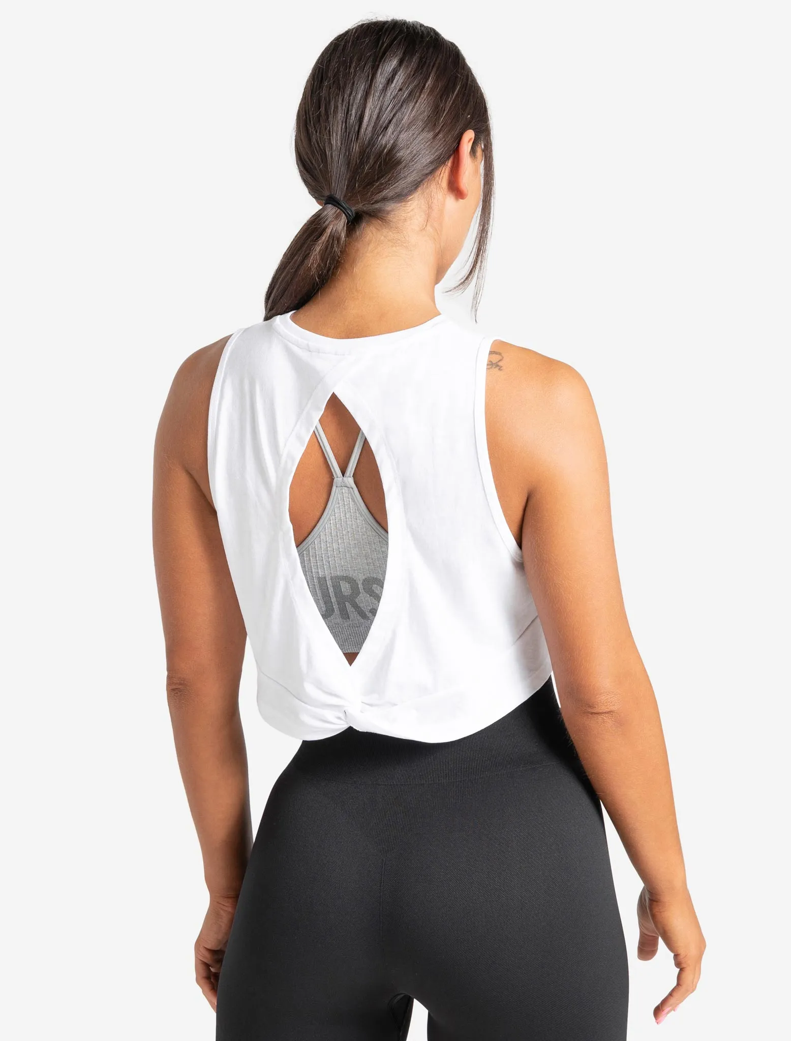 Knot Back Crop Tank - White