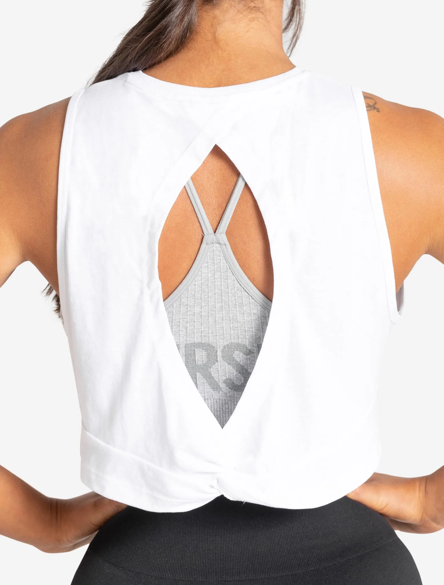 Knot Back Crop Tank - White